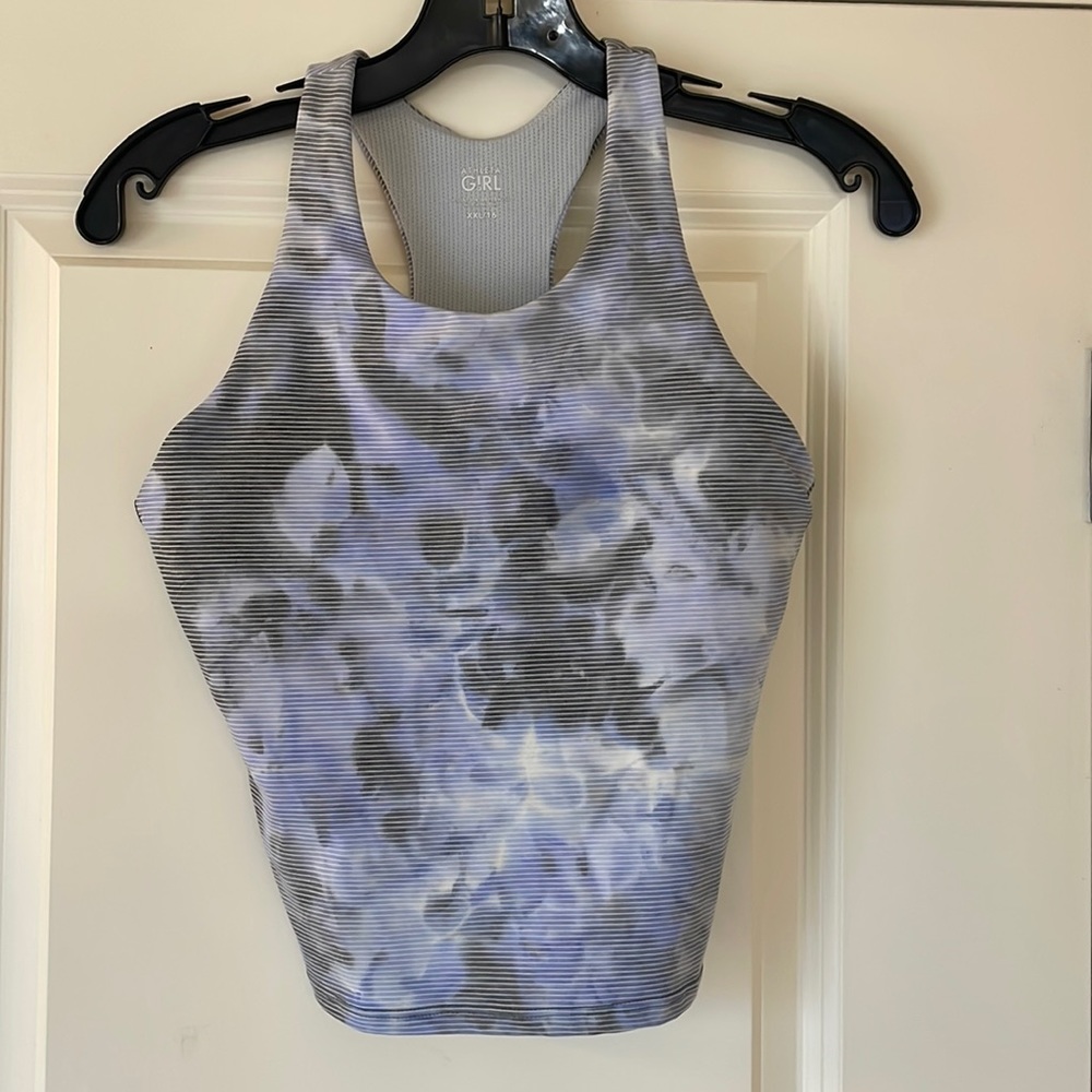 Athleta Girl sports bra, XXL/16, blue, white, and black